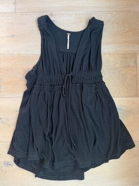 Free People Black Sleeveless Gauzy Tie-Front Tank Top